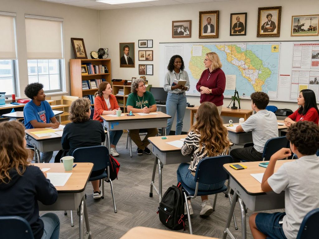 Adults learning about Charleston's history in a classroom at Modjeska Simkins School.