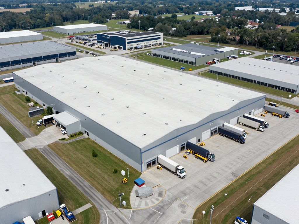 Aerial view of a large industrial warehouse in Charleston, SC.