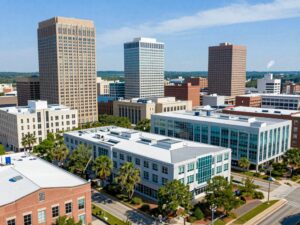 Charleston cityscape depicting the life sciences sector and economic development.