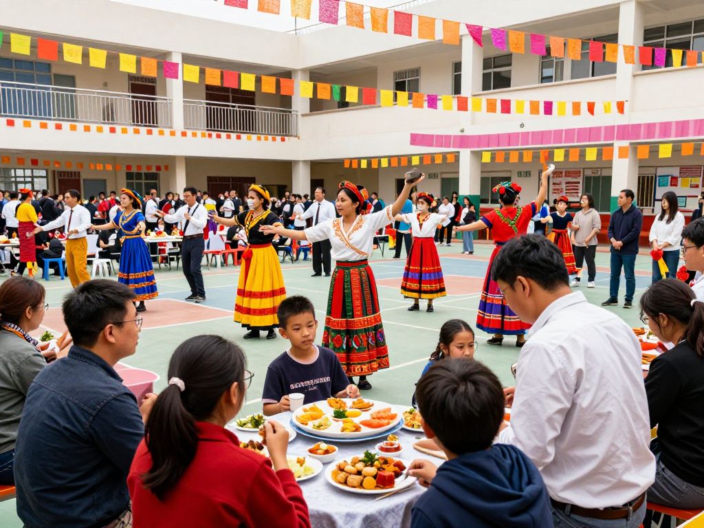 Families and students enjoying the Charleston Lunar New Year Gala at Burke High School.