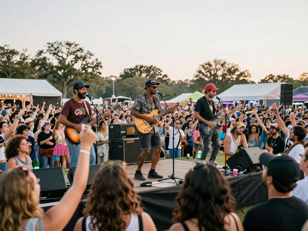 Crowd enjoying a music festival in Charleston.