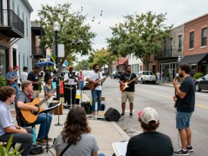 A vibrant scene of Charleston's music culture and creativity.