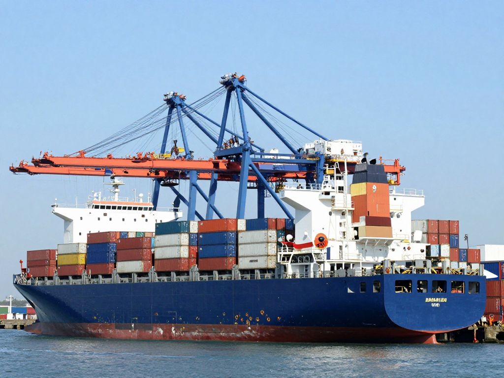 Cargo ships and containers at the Port of Charleston