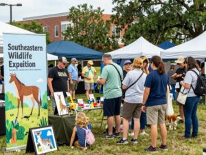 A crowd at the Southeastern Wildlife Exposition enjoying wildlife art in Charleston.