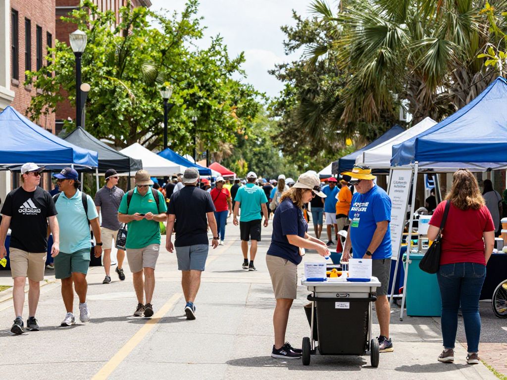 Downtown Charleston during SEWE event with visitors enjoying the weekend.