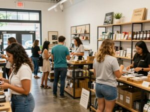 Small business owners collaborating in Charleston.