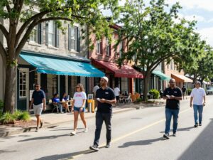 Local small businesses on a bustling street in Charleston SC