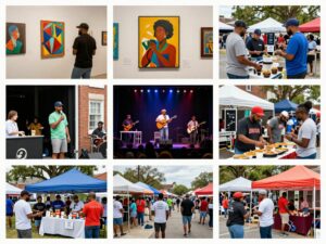 Collage of vibrant Southern community events in Charleston