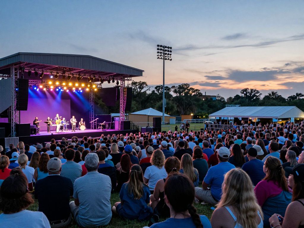 Outdoor concert at The Citadel stadium with a lively crowd.