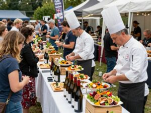 Crowd enjoying food and wine at Columbia Food and Wine Festival