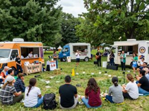 Celebration of community with food trucks and live music