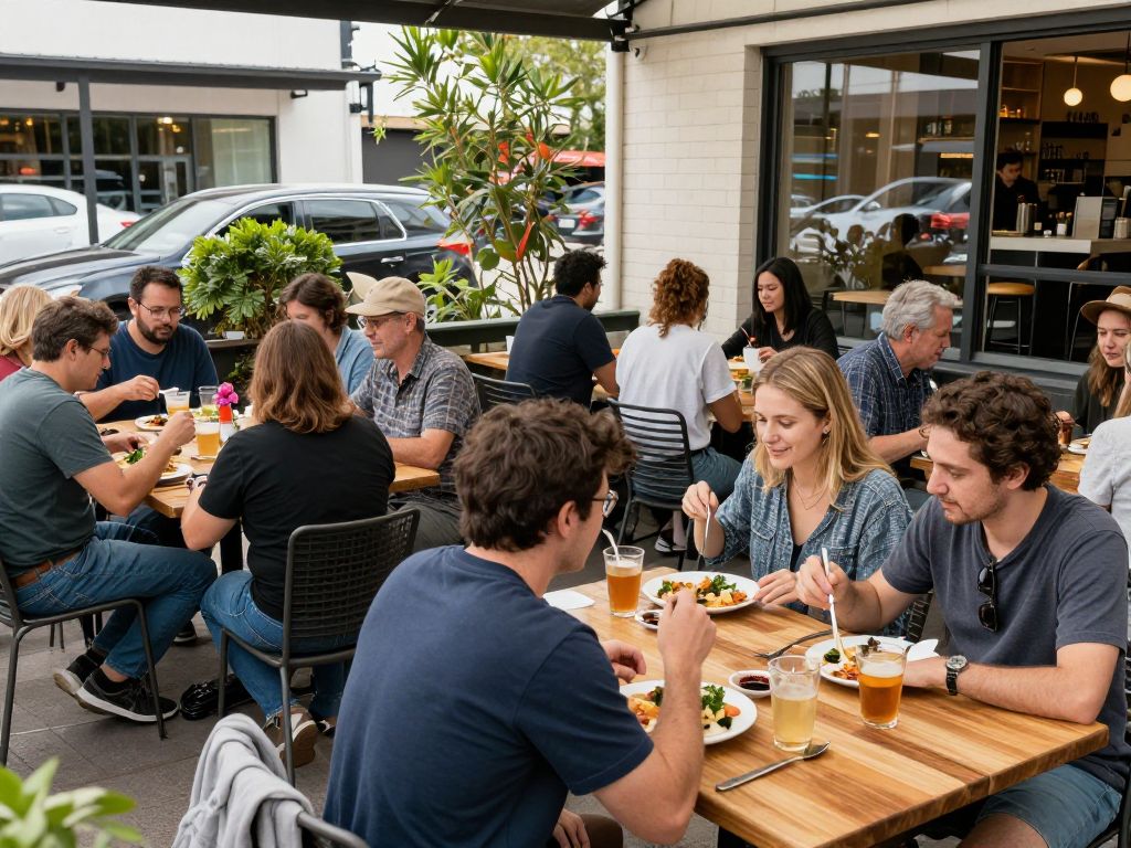 Community members enjoying meals in local restaurants during the Dine Where You Live campaign.