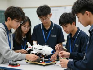 Students at ECCAS working on a self-healing device for spacecraft
