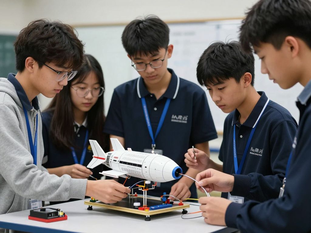 Students at ECCAS working on a self-healing device for spacecraft