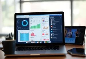 Digital workspace displaying email marketing automation tools and analytics.