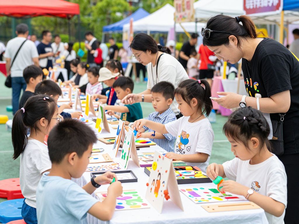 Children showcasing their handmade crafts at the Kids Craft Fair in Charleston.