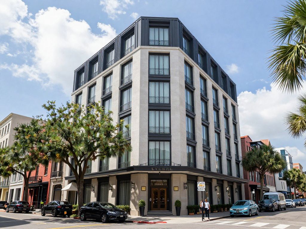 Exterior view of Live Oak Hotel in downtown Charleston