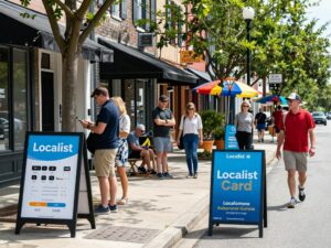 Shoppers using the Localist Card at local businesses in Charleston.