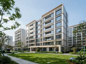 A modern luxury apartment complex in Charlotte.