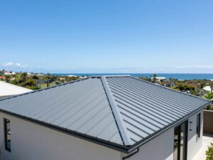 Metal roofing on a coastal home