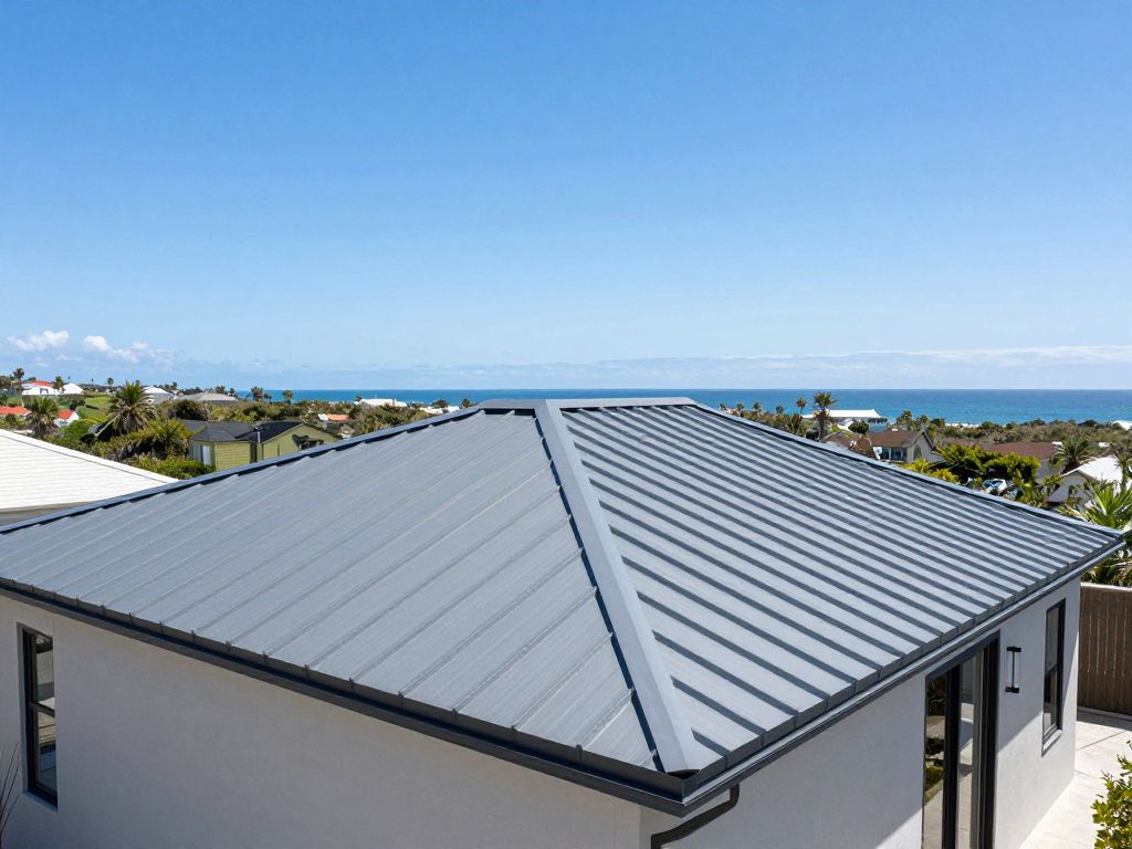Metal roofing on a coastal home