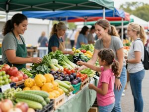 Vibrant Mount Pleasant Farmers Market with local vendors and shoppers