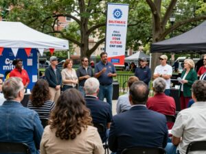 A vibrant political reception in Columbia, South Carolina featuring engaged community members.