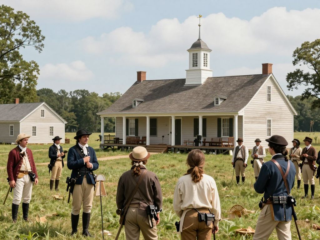 Historical depiction of a Charleston plantation representing civic duty during the American Revolution.