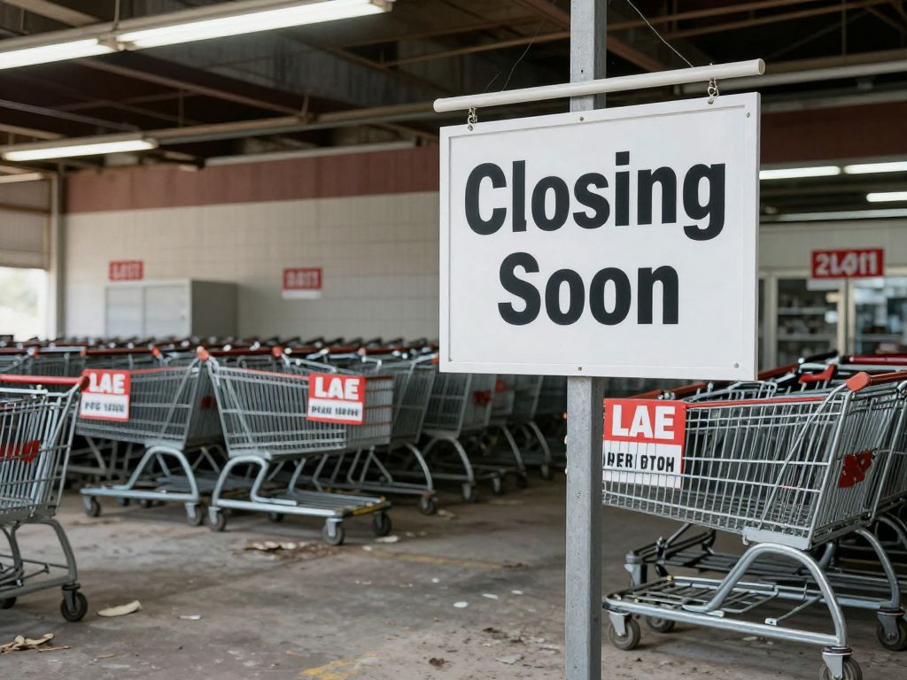 Closed Saks Off 5th store with sign indicating closure