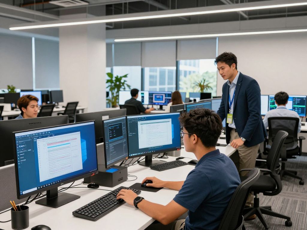 Team collaborating in a tech office at Sentec in Greenville
