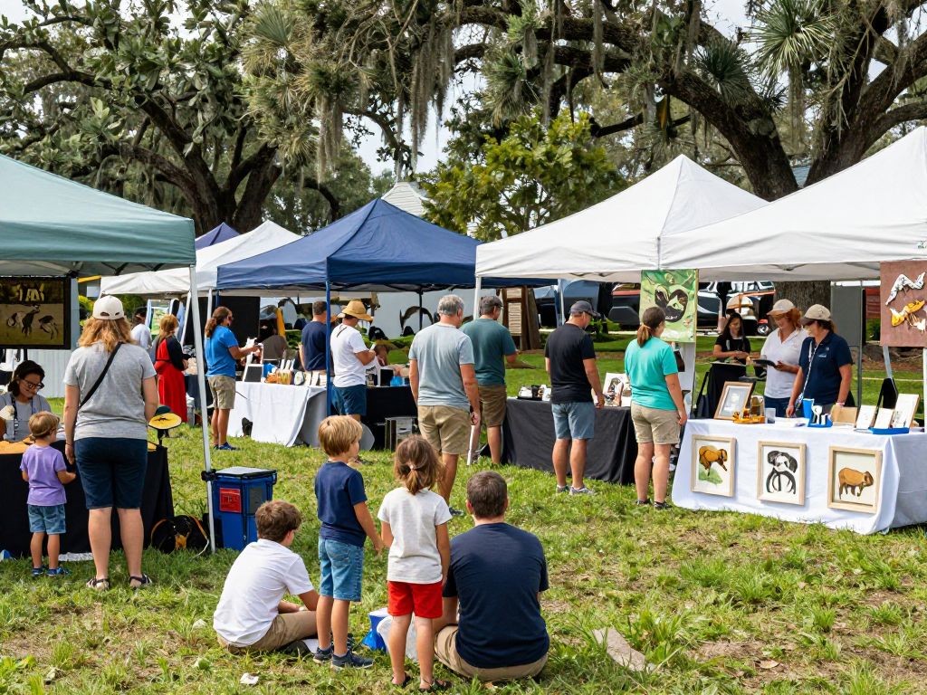 Families and wildlife enthusiasts at Southeastern Wildlife Exposition in Charleston.
