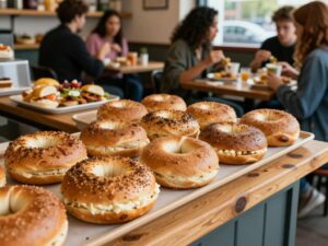 Wood-fired bagels served in a trendy cafe