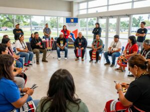 Participants engaging in cultural classes organized by the Wassamasaw Tribe at Goose Creek Recreation Center.