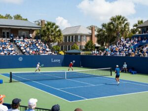 Players competing in the Charleston Open tennis tournament.