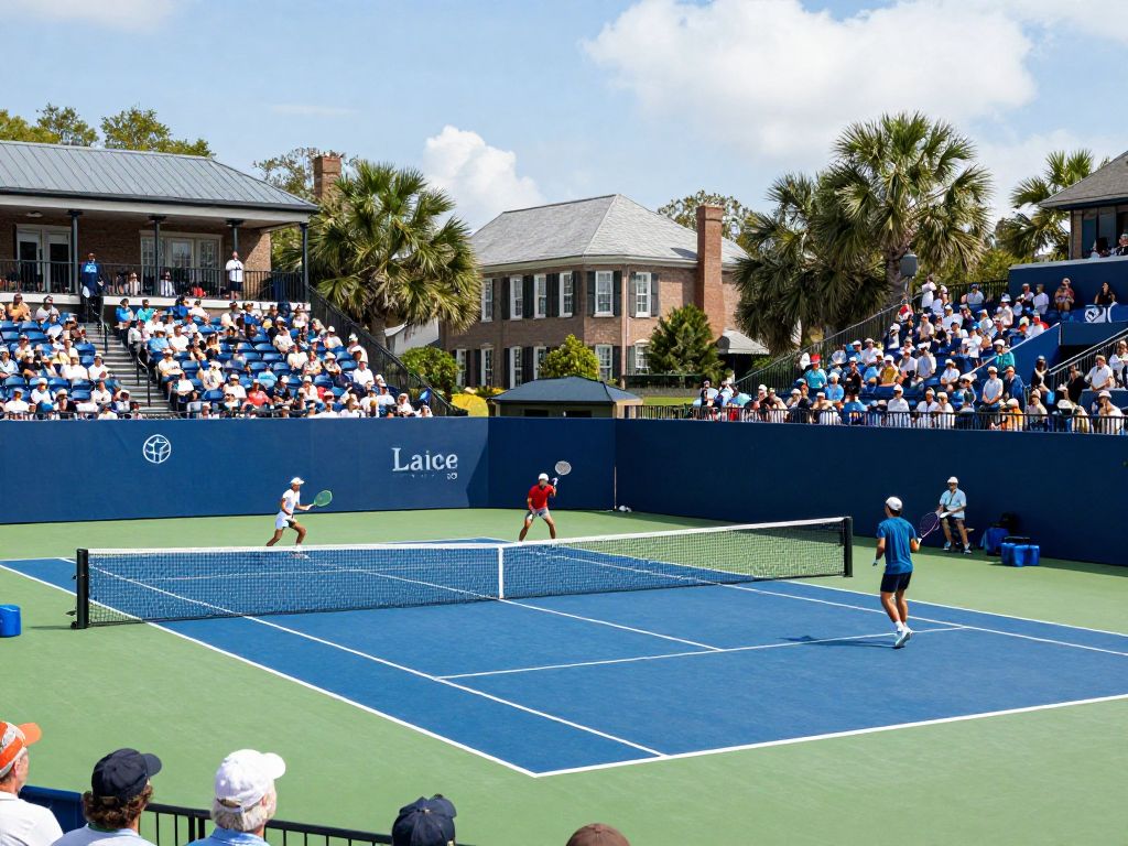Players competing in the Charleston Open tennis tournament.