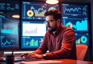 Digital marketer conducting cohort analysis on a computer