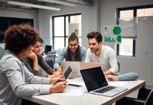 Digital marketing team discussing cohort analysis strategies.