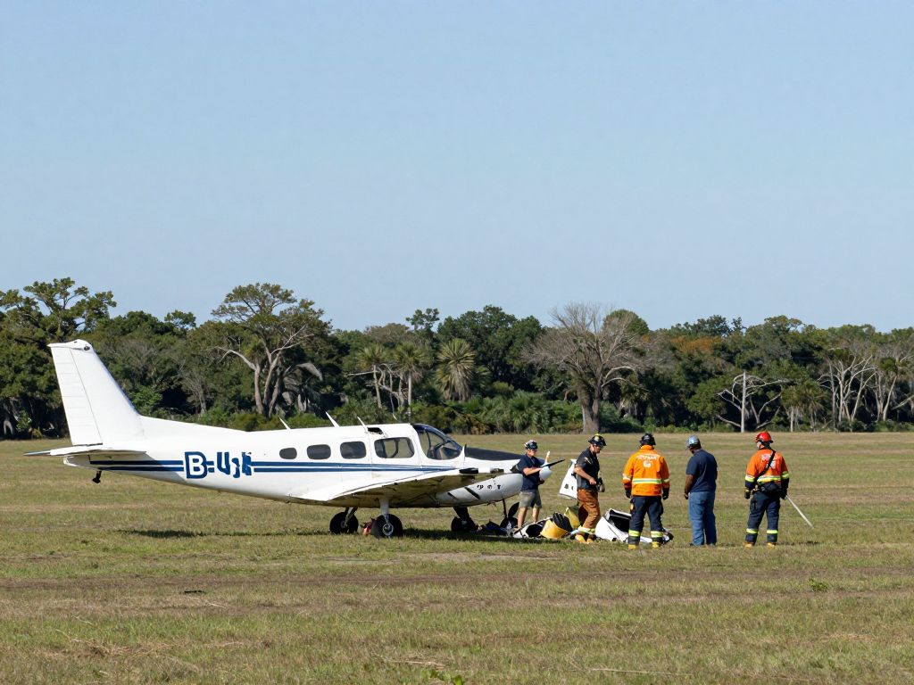 Emergency responders at the scene of a small aircraft crash in northern Charleston County
