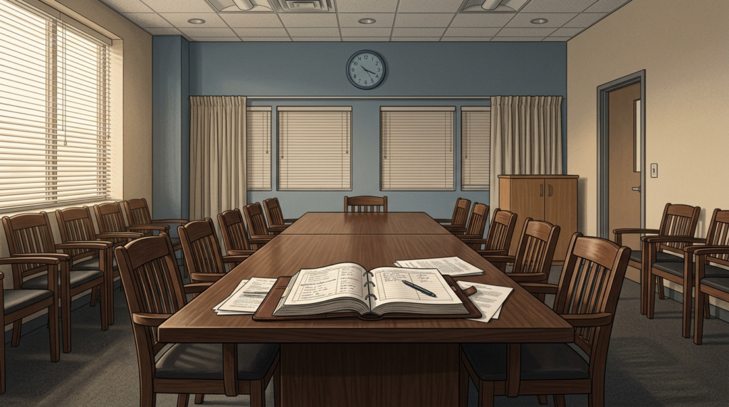Empty conference room used for school district board audit meetings