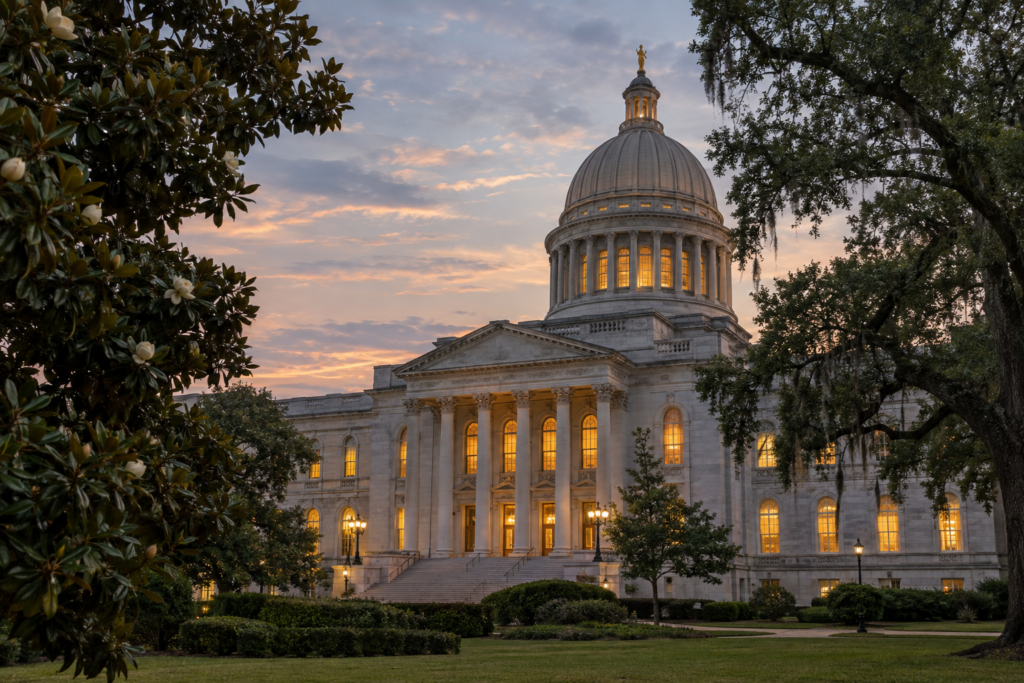 South Carolina state capitol at dusk representing insurance regulation