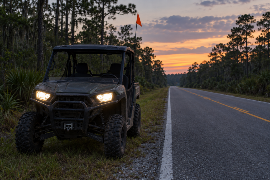 UTV utility vehicle on rural roadway