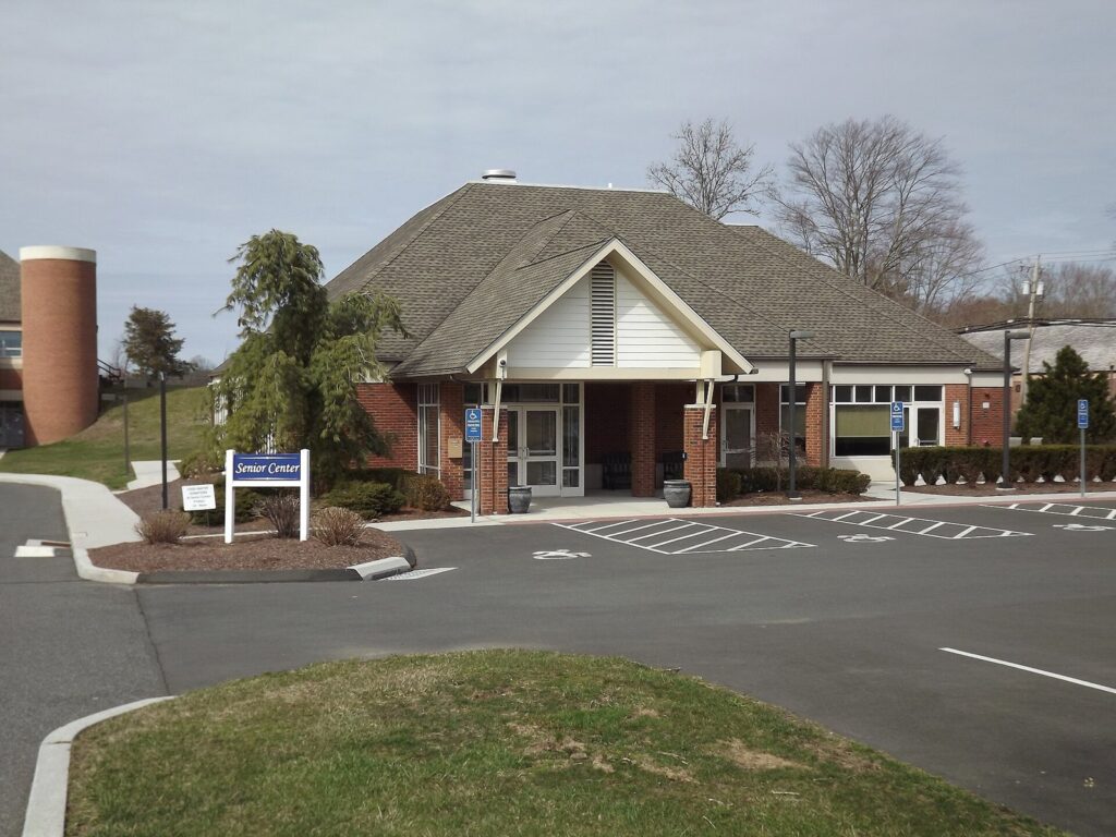 Community building with a parking lot