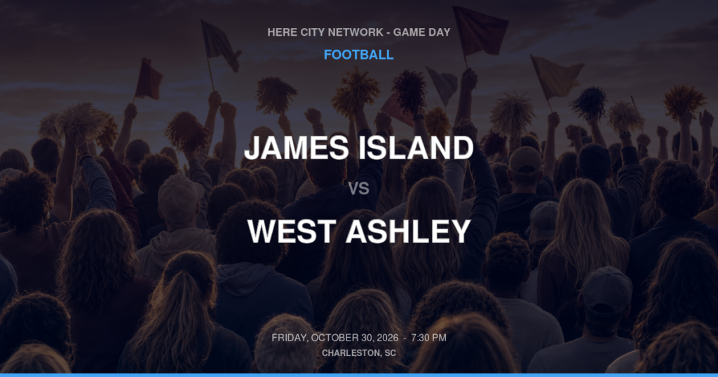 JAMES ISLAND vs WEST ASHLEY FOOTBALL game day graphic - Charleston, SC